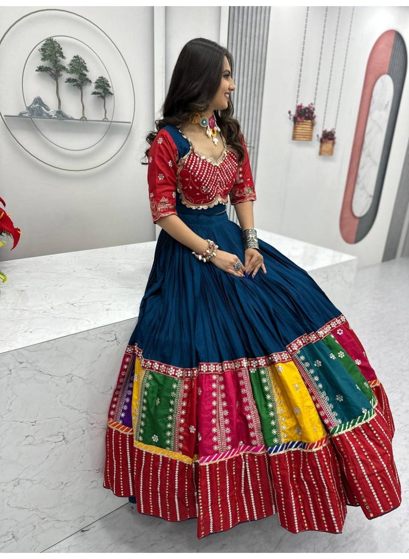 Super Asian Premium Pure Cotton Lehenga Choli with Heavy Embroidery & Sequence Work – 6m Flair | Canvas Patta | Faux Georgette Dupatta - Image 3