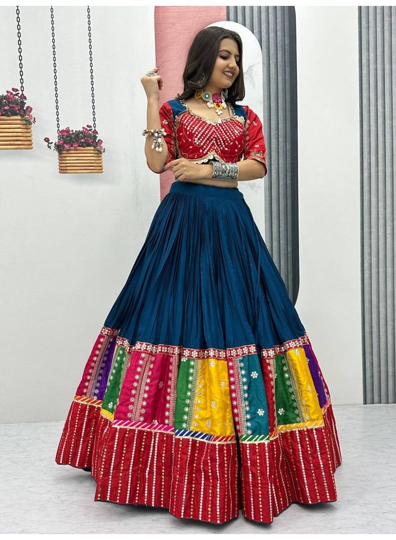 Super Asian Premium Pure Cotton Lehenga Choli with Heavy Embroidery & Sequence Work – 6m Flair | Canvas Patta | Faux Georgette Dupatta - Image 5