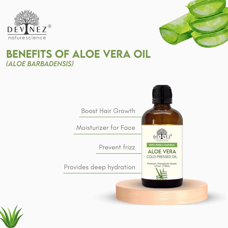 Devinez Devinez Aloe Vera Cold Pressed Oil with Premium Lotion Pump Therapeutic Grade 100 Pure Natural Oil for Glowing Skin Body Hair Face Moisturizer Massage and Aromatherapy 118 ml  - Image 3