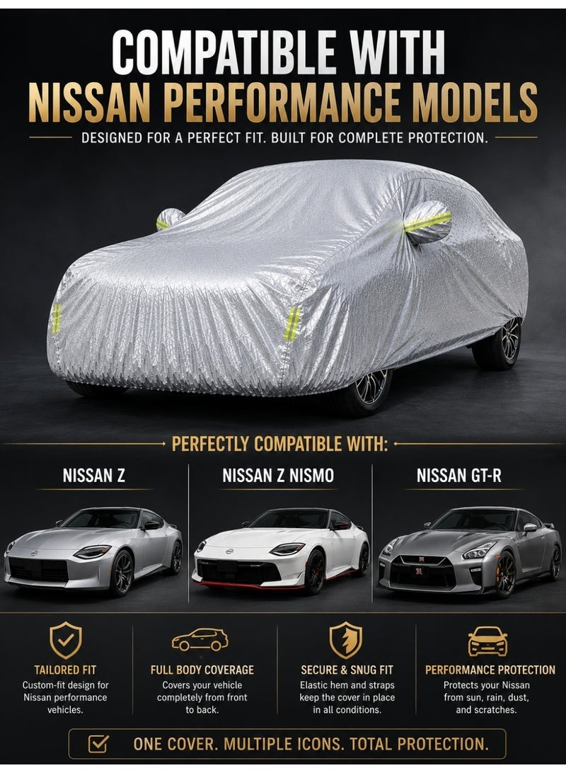 إي وورلد غطاء سيارة كامل مقاوم للماء والأشعة فوق البنفسجية لسيارة Nissan Z NISMO، حماية خارجية ضد الغبار، فضي - Image 5
