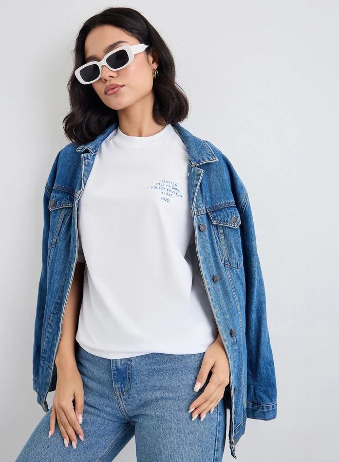 Styli Styli Women White Slogan Print Short Sleeve Oversized T-Shirt