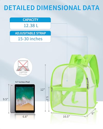 Paxiland Clear Backpack Stadium Approved 12126 with Reinforced and Wider Shoulder Straps Small Clear Bag for Schools Concerts Work Festivals and Sporting Events Green - Image 3