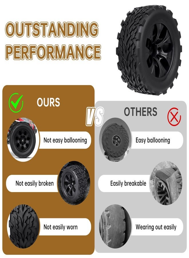 Hobbyfire 2.8" 12mm Hex RC Wheels and Tires w/Foam 1/10 Scale RC Monster Truck Replacement for Traxxas Stampede Rustler 2WD VXL Hoss 4x4 Redcat Volcano Epx Blackout XTE Pre-Glued, 4pcs - Image 2
