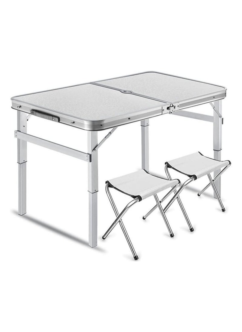 Folding Tables Aluminum Metal Stools Adjustable Height Portable Camping Table Chairs Set Sturdy Lightweight