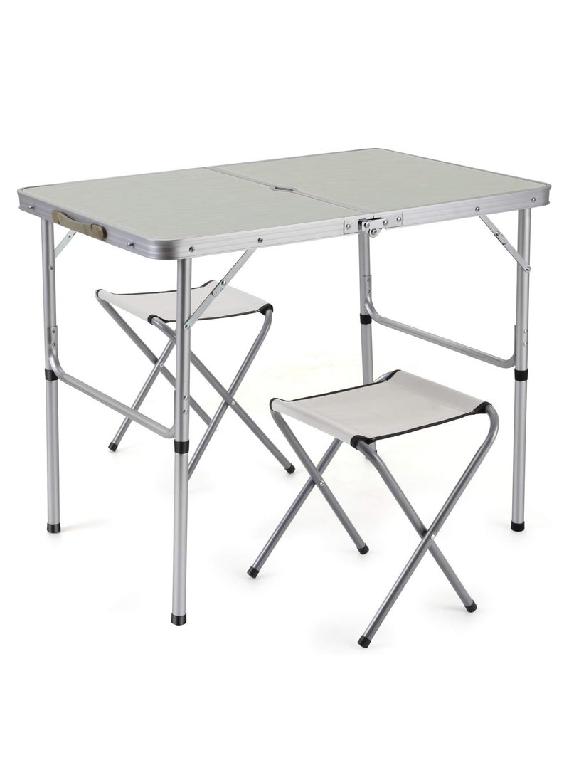 Folding Tables Aluminum Metal Stools Adjustable Height Portable Camping Table Chairs Set Sturdy Lightweight
