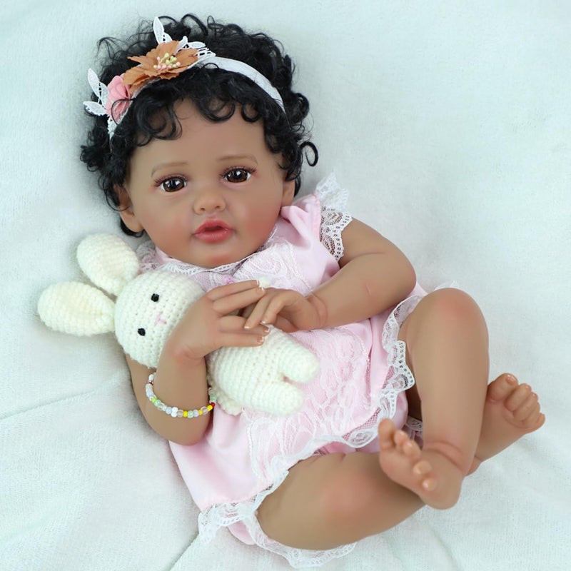 SCOM Reborn Baby Dolls Black Girl - 20 Inch African American Realistic Newborn Girl Doll, Lifelike Weighted Soft Body, Christmas Birthday Gift for Kids Age 3+ - Image 4