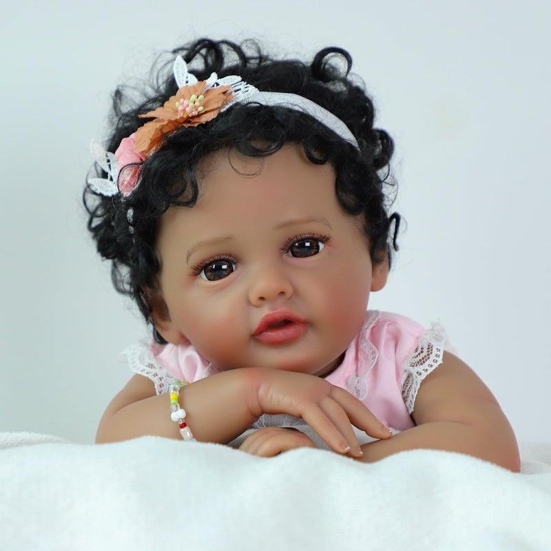 SCOM Reborn Baby Dolls Black Girl - 20 Inch African American Realistic Newborn Girl Doll, Lifelike Weighted Soft Body, Christmas Birthday Gift for Kids Age 3+ - Image 5