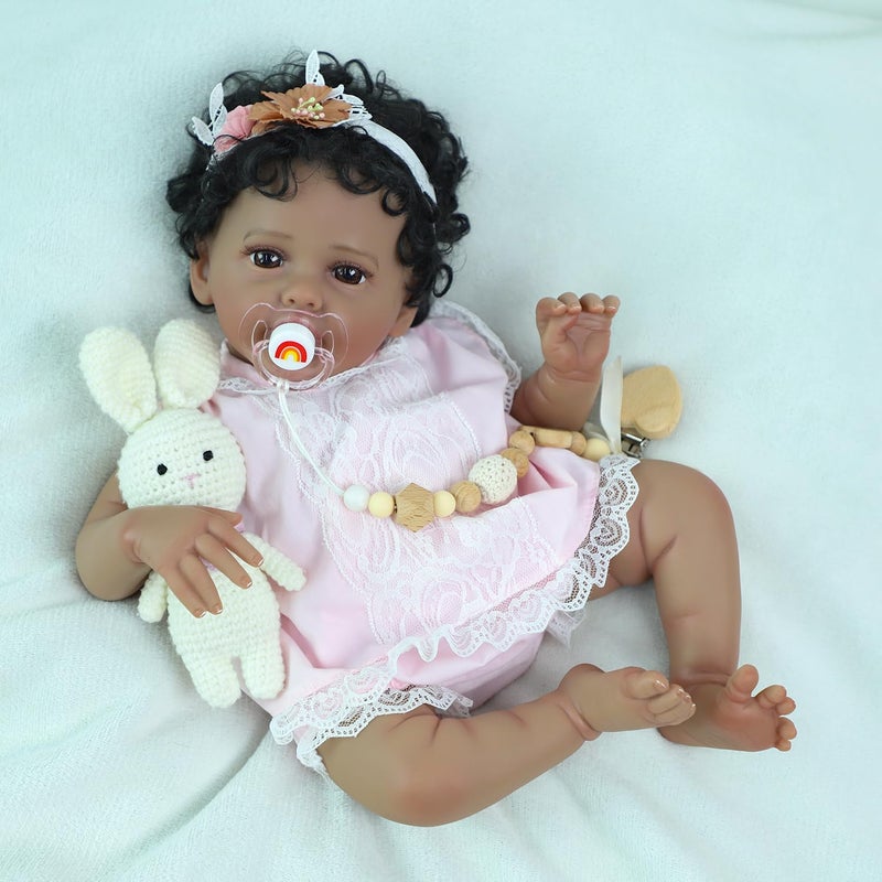 SCOM Reborn Baby Dolls Black Girl - 20 Inch African American Realistic Newborn Girl Doll, Lifelike Weighted Soft Body, Christmas Birthday Gift for Kids Age 3+ - Image 3