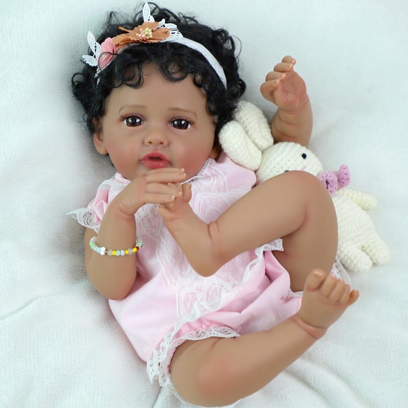 SCOM Reborn Baby Dolls Black Girl - 20 Inch African American Realistic Newborn Girl Doll, Lifelike Weighted Soft Body, Christmas Birthday Gift for Kids Age 3+ - Image 2
