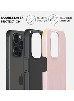 BURGA iPhone 15 Pro Case, 2 Piece Hard Shell + TPU Silicone Interior, Shock Absorption, All Port Accessible, Raised Bezel For Screen & Camera Protection, Never Fading HQ Print, Peachy Gold  - Image 2
