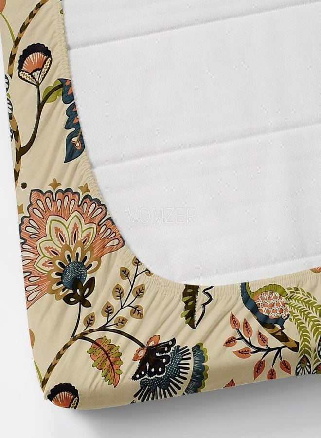 VOMZER 320 TC Cotton Feel All Around Elastic Fitted Printed Bedsheets King Size, Premium Fitted Bedsheets King Size for Double Bed with 2 Pillow Covers, Size- 78” x 72” Beige - Image 5
