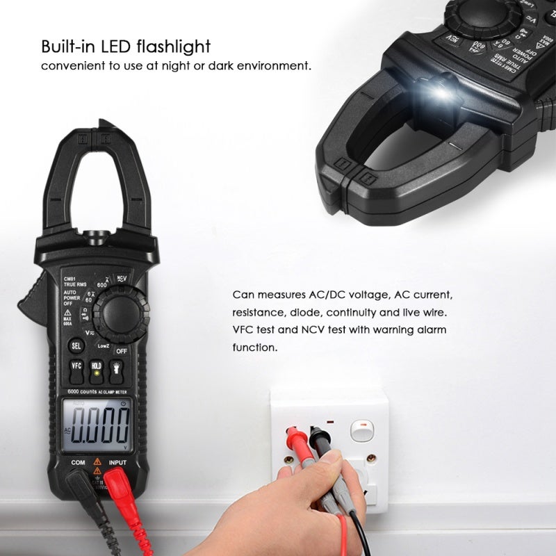 MESTEK Professional True RMS LCD Digital Clamp Meter Multimeter AC/DC Voltage AC Current Continuity Tester - Image 3
