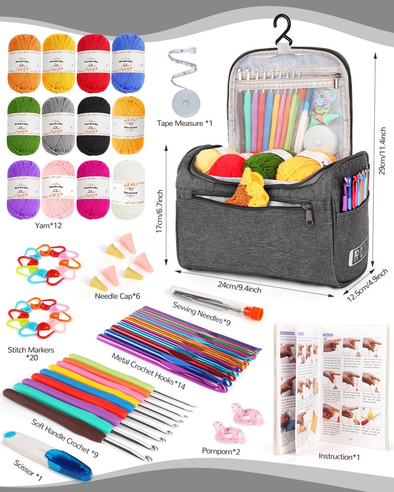 Aeelike Crochet Kit for Beginners Young and Old, First Crochet Kit for Adults Include 23pcs Crochet Hooks, 655 Yards Yarn Set for Crocheting, Instruction, Bag, Crochet Accessories and Supplies, Grey - Image 4