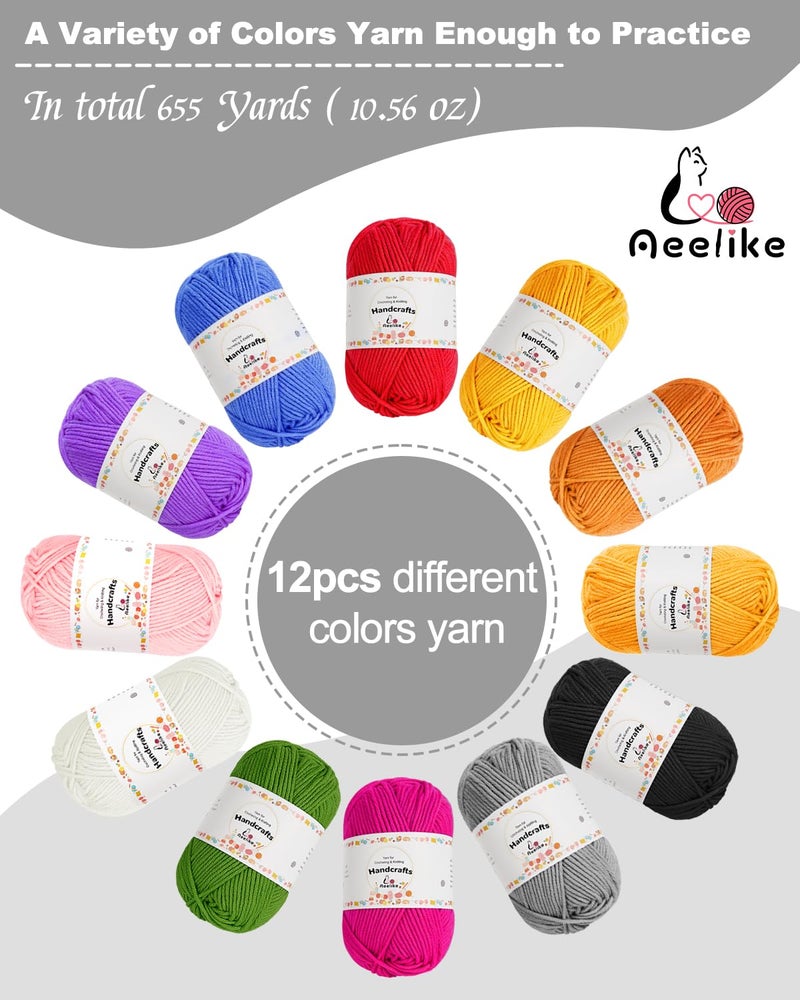 Aeelike Crochet Kit for Beginners Young and Old, First Crochet Kit for Adults Include 23pcs Crochet Hooks, 655 Yards Yarn Set for Crocheting, Instruction, Bag, Crochet Accessories and Supplies, Grey - Image 5