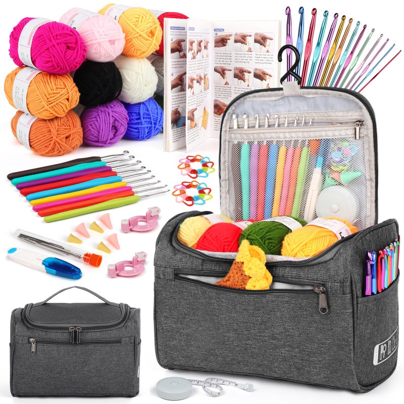 Aeelike Crochet Kit for Beginners Young and Old, First Crochet Kit for Adults Include 23pcs Crochet Hooks, 655 Yards Yarn Set for Crocheting, Instruction, Bag, Crochet Accessories and Supplies, Grey - Image 1