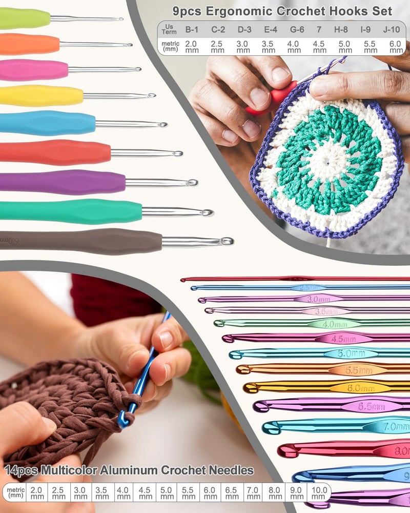 Aeelike Crochet Kit for Beginners Young and Old, First Crochet Kit for Adults Include 23pcs Crochet Hooks, 655 Yards Yarn Set for Crocheting, Instruction, Bag, Crochet Accessories and Supplies, Grey - Image 3