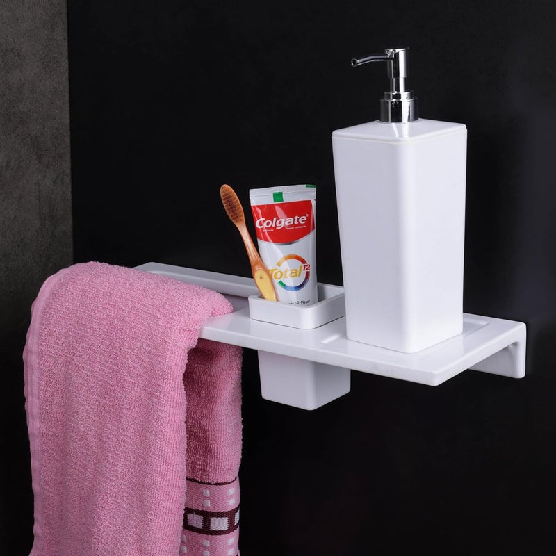 ASIATIQUE Premium Ceramic Sink Rack 3 in 1 Towel Ring Brush Holder and Dispenser Stand No Sharp Edges AntiBacterial Hard Water Marks Resistant Rust Fade Proof 2 Years Warranty