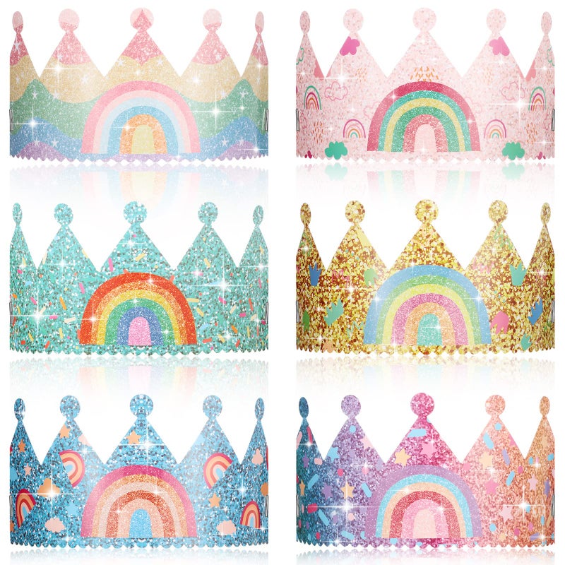 Kathfly Rainbow Birthday Party Hats Crown Headbands for Kids Birthday Event Rainbow Theme Party Supplies12 PackCute Style - Image 2