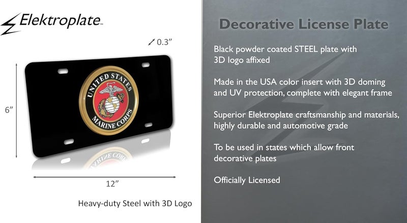 Elektroplate Marines Seal on Black License Plate - Image 3
