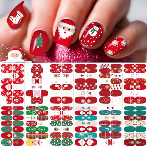 winthrop 12 Sheets Christmas Nail Wraps Full Stickers Nail Polish Strips DIY SelfAdhesive Nail Art Glitter Decals Santa Claus Xmas Tree Reindeer Snow Party Decor with 2 Pcs Nail Files 168 Pieces - Image 1
