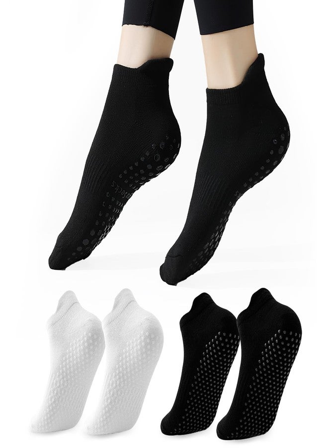 TecoKart® 2Pairs Socks for Women Ankle Length, Cotton Anti Skid Socks with Grips, Women Socks for Yoga, Pilates, Gym, Hospital Use (Black and White) - Image 1