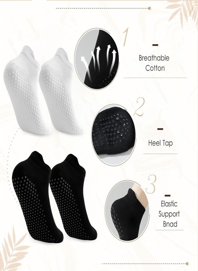 TecoKart® 2Pairs Socks for Women Ankle Length, Cotton Anti Skid Socks with Grips, Women Socks for Yoga, Pilates, Gym, Hospital Use (Black and White) - Image 4