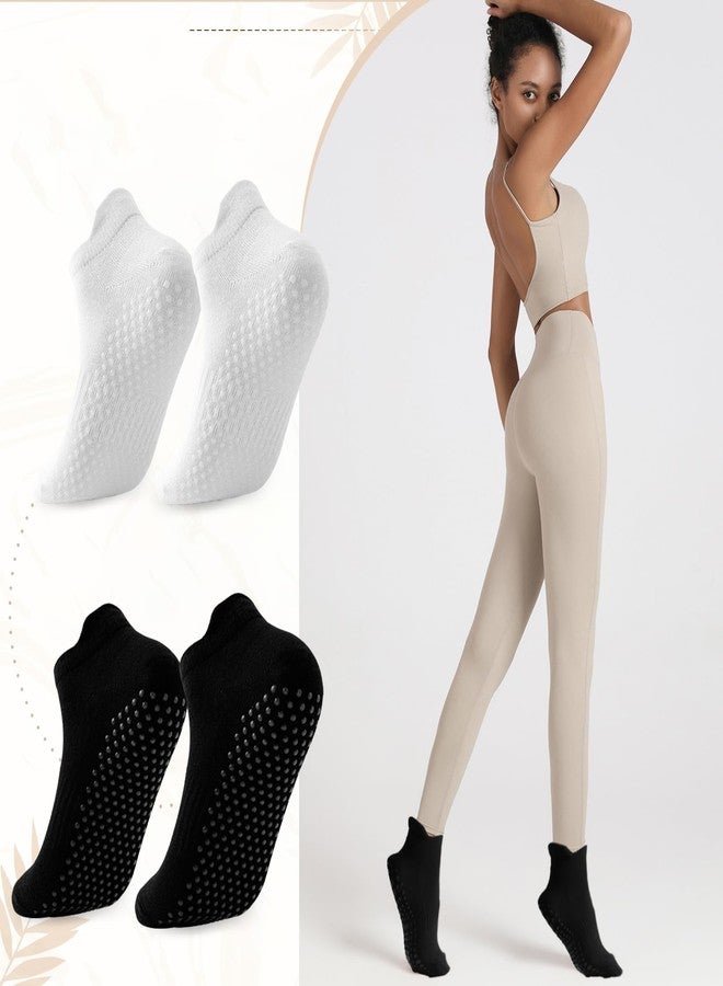 TecoKart® 2Pairs Socks for Women Ankle Length, Cotton Anti Skid Socks with Grips, Women Socks for Yoga, Pilates, Gym, Hospital Use (Black and White) - Image 2