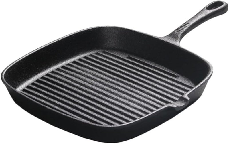 Square Cast Iron Steak Frying Pan 24cm Uncoated Skillet Striped Surface For Home Kitchen - Image 1