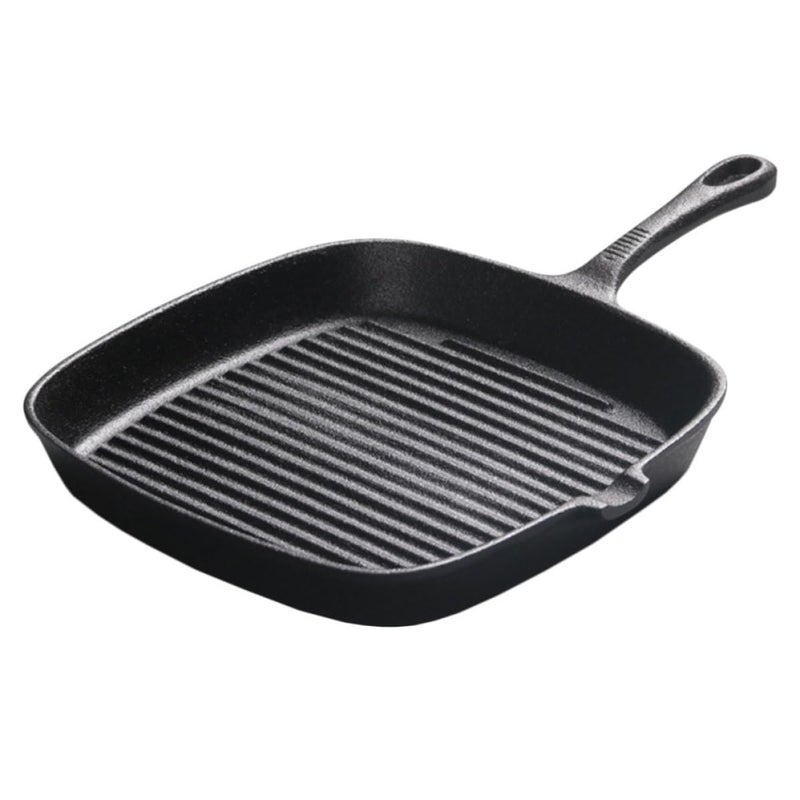 Square Cast Iron Steak Frying Pan 24cm Uncoated Skillet Striped Surface For Home Kitchen - Image 2