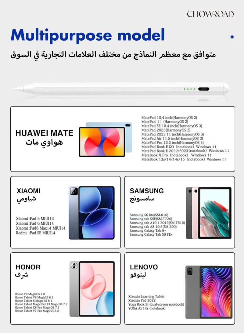 تشورود قلم ماسح ضوئي نشط عالمي يتوافق مع هواوي/هونور/سامسونج/لينوفو/شيا أو مي وآجه أندرويد الأخرى، قلم جهاز لوحي - يتضمن 3 نصائح إضافية - غلاف حماية من الجلد للقلم (بيت) - Image 2