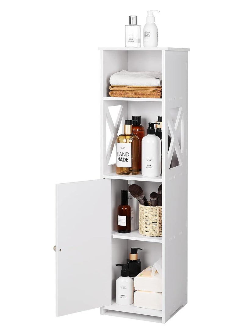 TPGP White Bathroom Floor Cabinet, Storage Cabinet with Doors and Shelves, Free Standing Tall Slim Side Organizer, Home Furniture Unit, Waterproof Kitchen Storage Rack, White Pantry Cabinet, 24 x 22 x 82 cm - Image 1