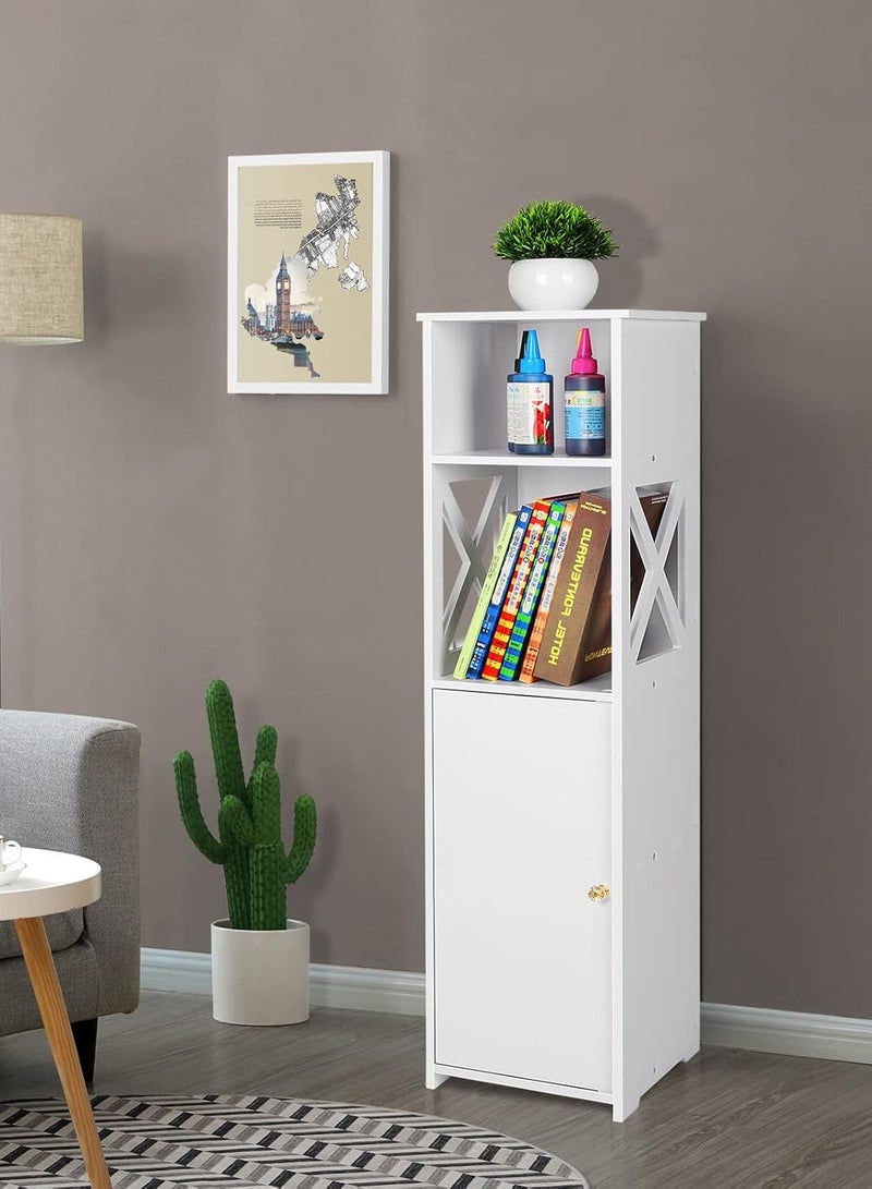 TPGP White Bathroom Floor Cabinet, Storage Cabinet with Doors and Shelves, Free Standing Tall Slim Side Organizer, Home Furniture Unit, Waterproof Kitchen Storage Rack, White Pantry Cabinet, 24 x 22 x 82 cm - Image 2