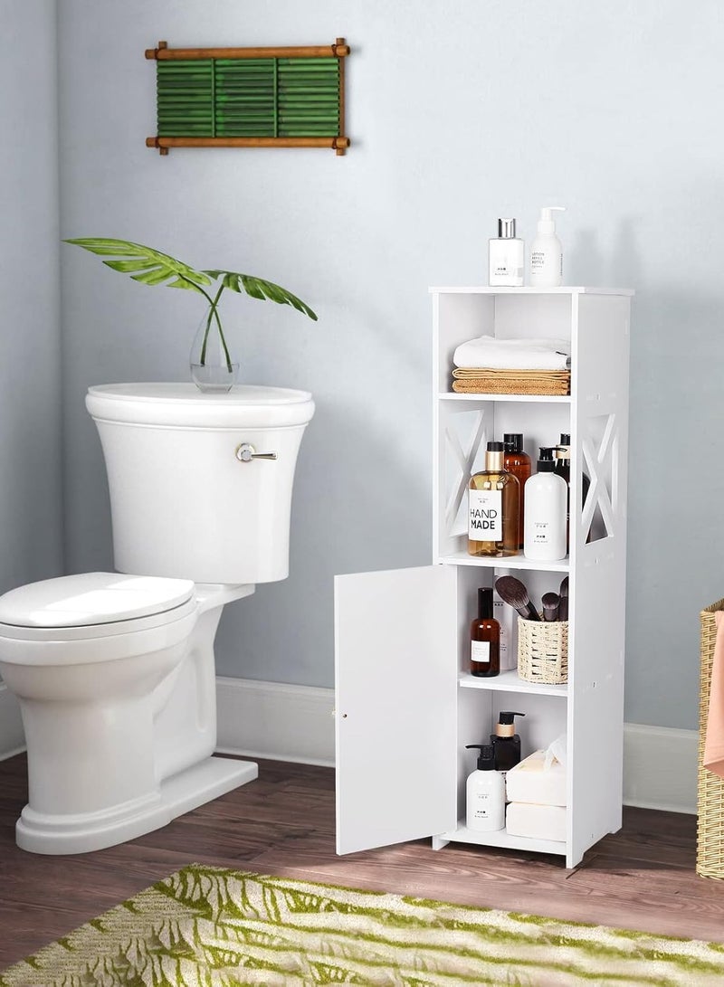 TPGP White Bathroom Floor Cabinet, Storage Cabinet with Doors and Shelves, Free Standing Tall Slim Side Organizer, Home Furniture Unit, Waterproof Kitchen Storage Rack, White Pantry Cabinet, 24 x 22 x 82 cm - Image 3