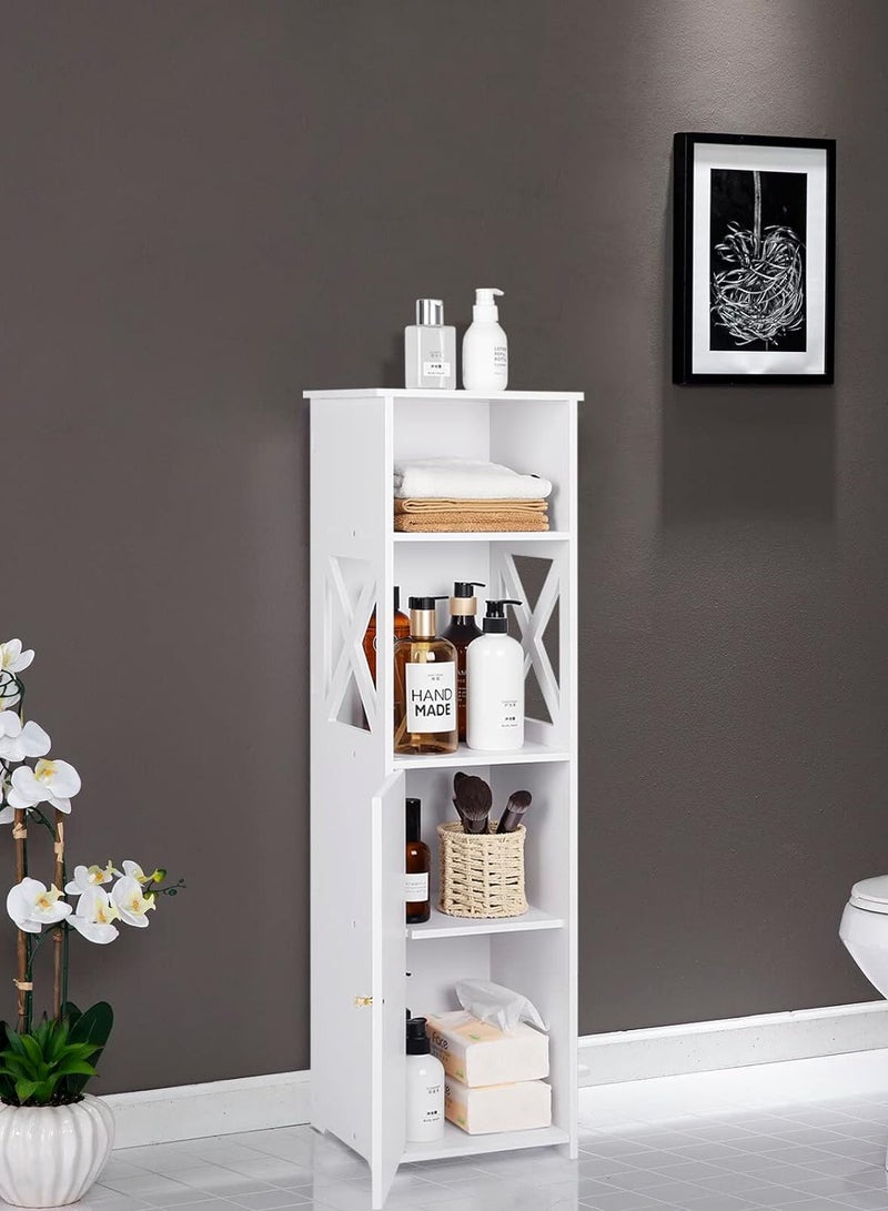 TPGP White Bathroom Floor Cabinet, Storage Cabinet with Doors and Shelves, Free Standing Tall Slim Side Organizer, Home Furniture Unit, Waterproof Kitchen Storage Rack, White Pantry Cabinet, 24 x 22 x 82 cm - Image 4