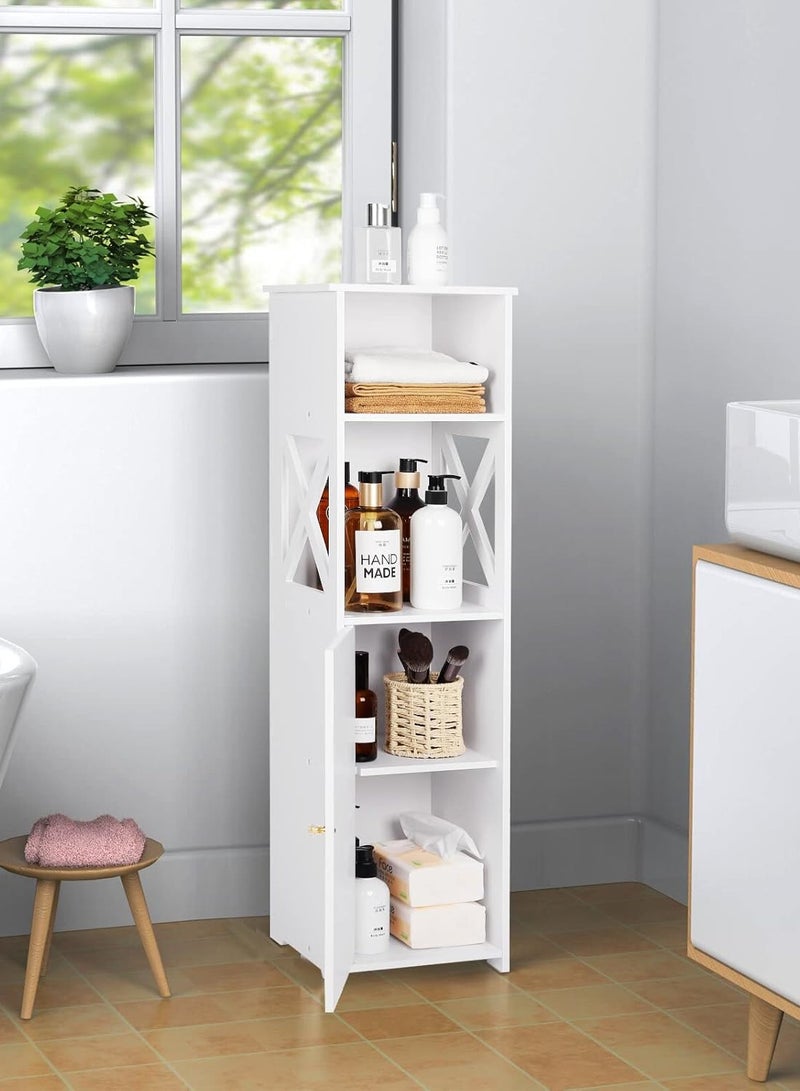 TPGP White Bathroom Floor Cabinet, Storage Cabinet with Doors and Shelves, Free Standing Tall Slim Side Organizer, Home Furniture Unit, Waterproof Kitchen Storage Rack, White Pantry Cabinet, 24 x 22 x 82 cm - Image 5