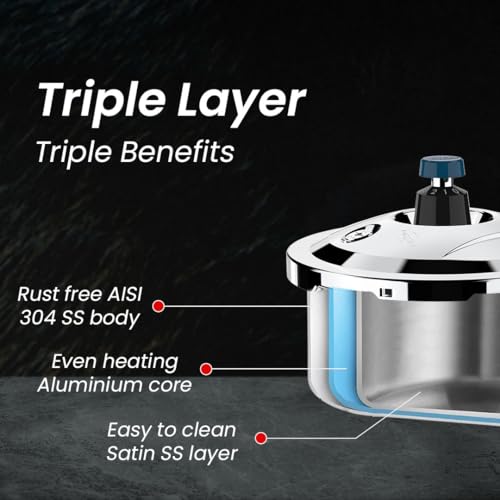 Ultra Triply Krono Pressure Cooker 1.5 Litre | Whistle Counter | Spillage Control | AISI 304 Food Grade Stainless Steel Cooker | 5 Years Warranty, Injection Moulded Handles & Induction Compatible - Image 5