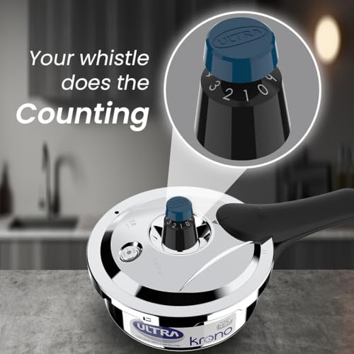 Ultra Triply Krono Pressure Cooker 1.5 Litre | Whistle Counter | Spillage Control | AISI 304 Food Grade Stainless Steel Cooker | 5 Years Warranty, Injection Moulded Handles & Induction Compatible - Image 3