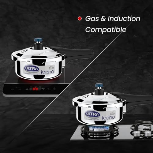 Ultra Triply Krono Pressure Cooker 1.5 Litre | Whistle Counter | Spillage Control | AISI 304 Food Grade Stainless Steel Cooker | 5 Years Warranty, Injection Moulded Handles & Induction Compatible - Image 4