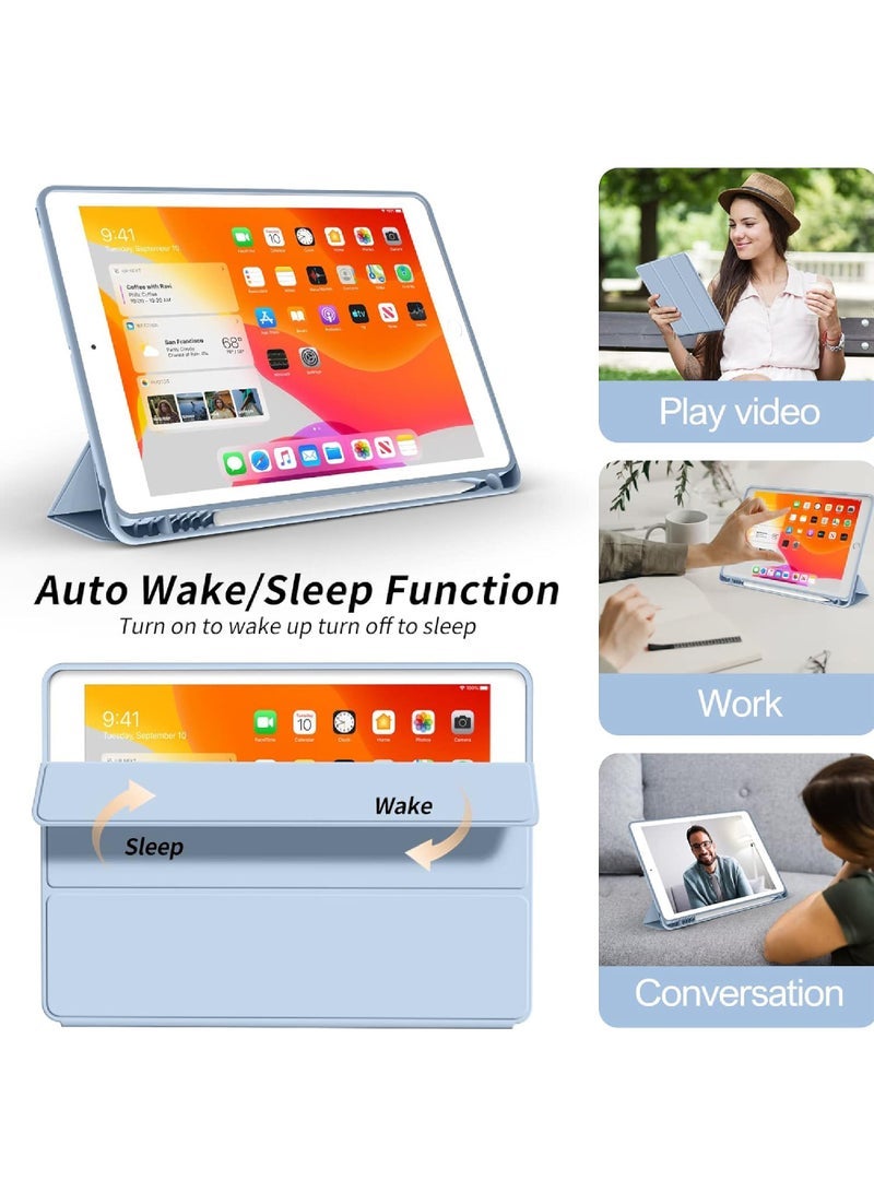 كابتن تيك حافظة لجهاز iPad 9th/8th/7th Generation 10.2 بوصة خاصية النوم/الاستيقاظ التلقائي رفيعة خفيفة الوزن بحامل ثلاثي الطي غطاء ذكي حافظة خلفية ناعمة من مادة TPU مع حامل قلم لجهاز iPad 10.2 2021/2020/2019 - Image 5
