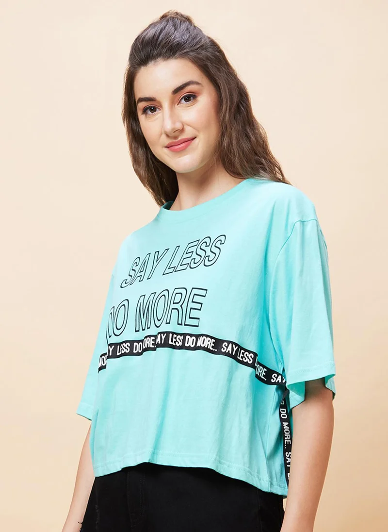 globus Globus Women Typography Printed Crop Boxy T-Shirt