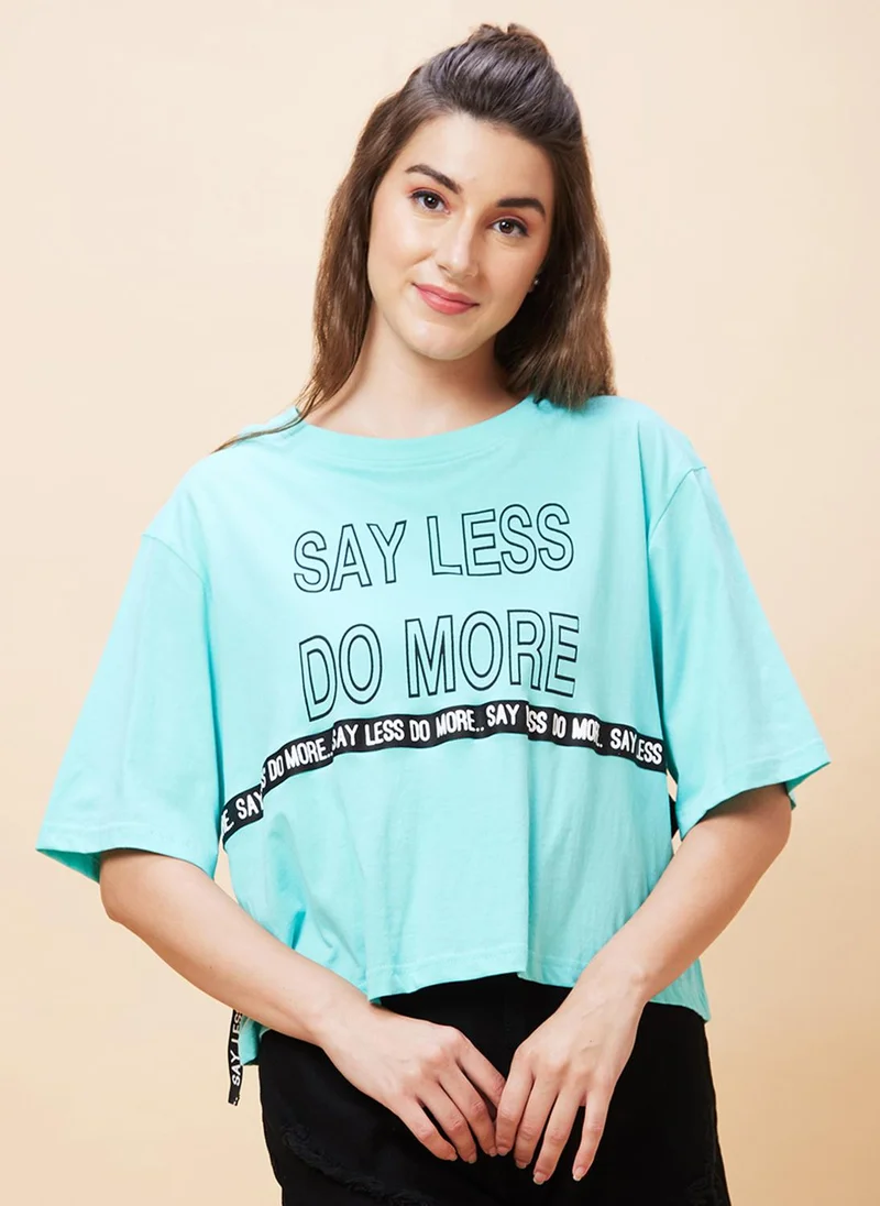 globus Globus Women Typography Printed Crop Boxy T-Shirt