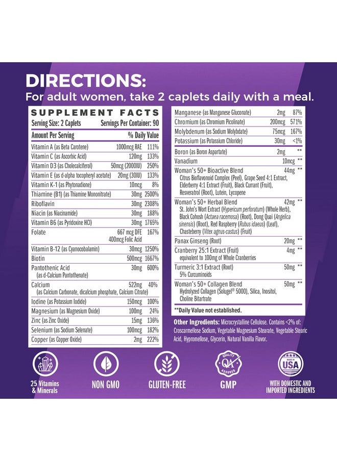 VITAMIN WORLD Vitamin World Ultra 360 Multivitamin for Women 50 Plus, Women's 50+ Multivitamin with Minerals & Herbs for Menopause Support, Supplement with Vitamin B, D, E & Zinc for Healthy Aging, 180 Caplets  - Image 1