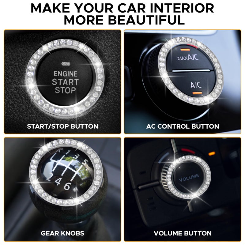 EcoNour Bling Cup Holder Insert (2 Pack) with Push Start Button Ring (1 Pack) | 2.75 Inch Silicone Coaster Pad and 1.5 Inch Ring with Elegant Crystal Rhinestone | Car Interior Accessories (Black) - Image 3