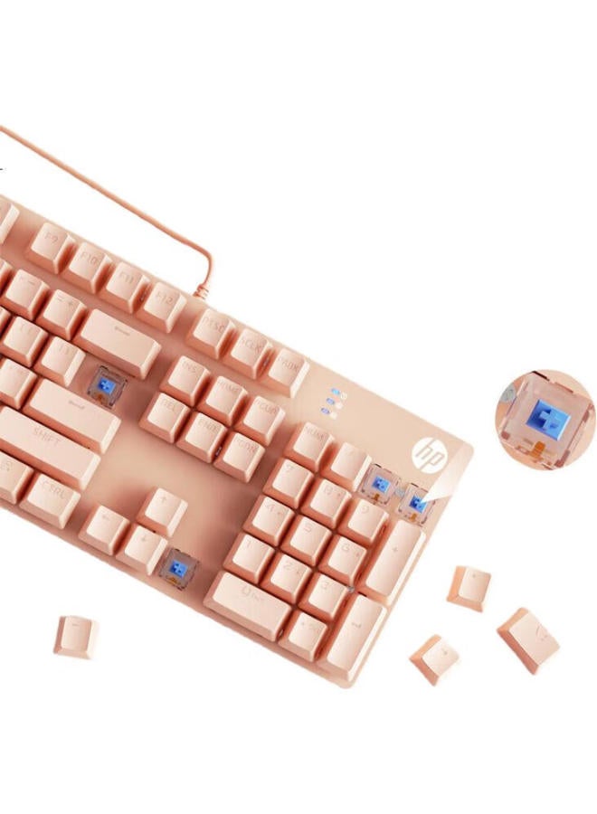 HP Hp Gk400F Mechanical Keyboard Gaming High Appearance Office Game Special Wired Desktop Laptop Milk Tea Color Blue Axis 104 Keys - Image 3