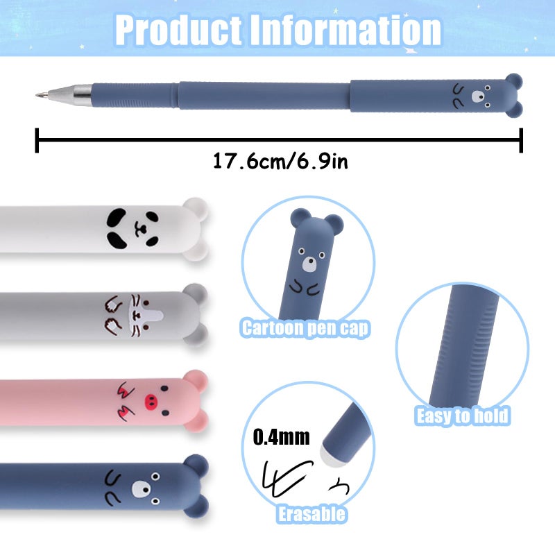 RIANCY 0.5mm Erasable Gel Pens,12 Pack Cute Cartoon Animal Rollerball Gel Ink Pens Refillable Pens for Adult Writing Calligraphy Note Taking (12 Black Ink) - Image 2