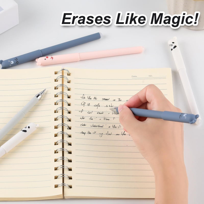 RIANCY 0.5mm Erasable Gel Pens,12 Pack Cute Cartoon Animal Rollerball Gel Ink Pens Refillable Pens for Adult Writing Calligraphy Note Taking (12 Black Ink) - Image 5