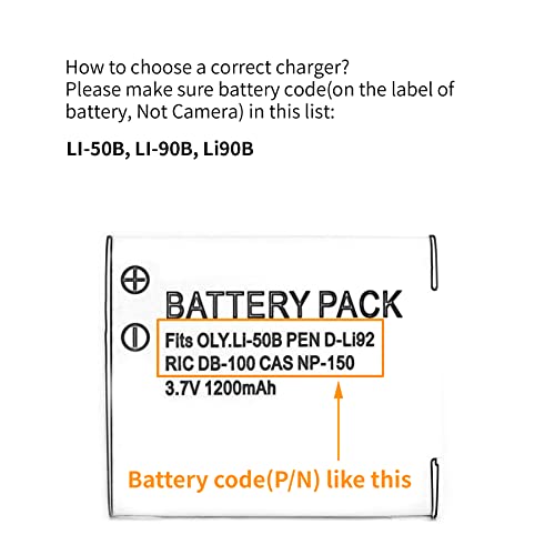Norifon LI-50B USB Charger for Olympus D-750, SH-21, SP-800UZ, SP-810UZ, SP-815UZ, Stylus 1010, 1030SW, SZ-12, SZ-14, Tough TG-2, VR-340, VR-350, XZ-1 Camera and More - Image 2