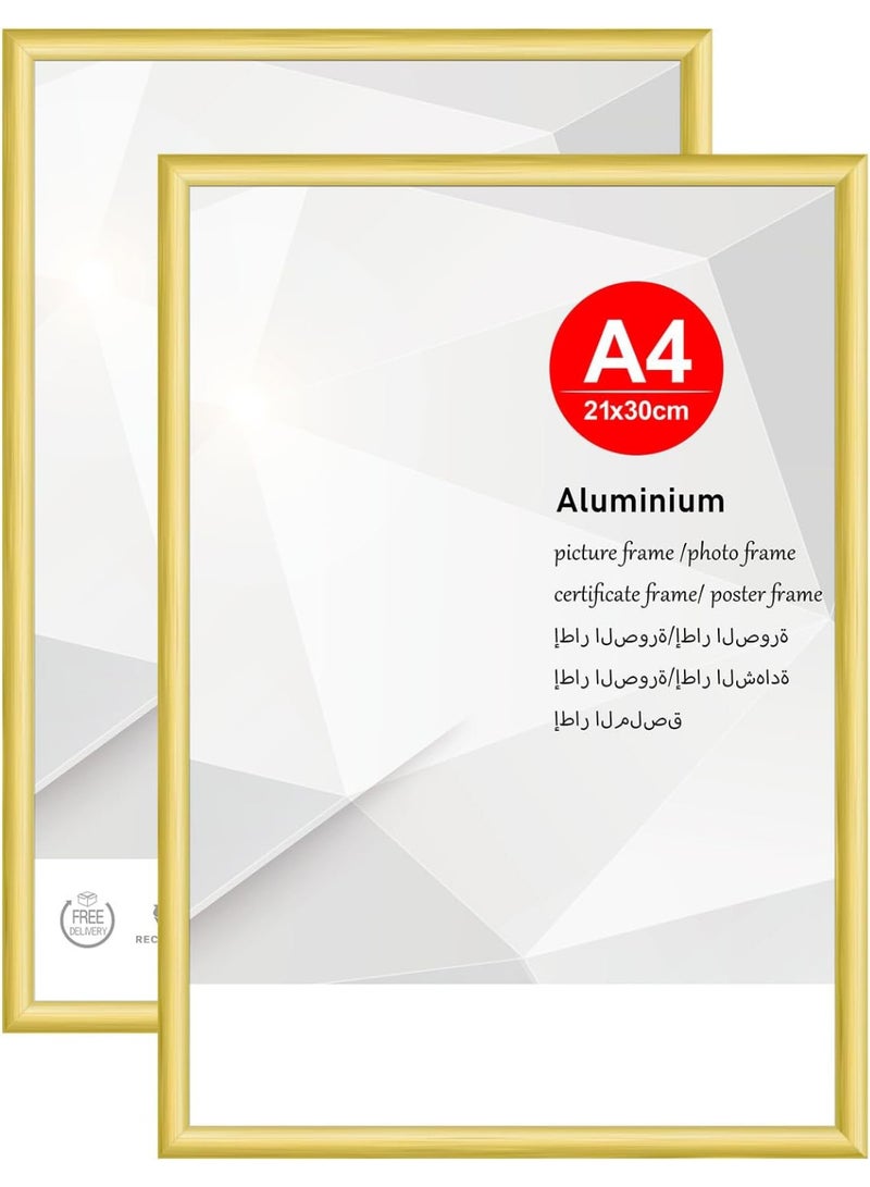 ALAMAREQ A4 photo frame, 2-pack 21x30cm black Aluminium picture frame, certificate frame for wall mounting or table display, set of 2 - Image 1