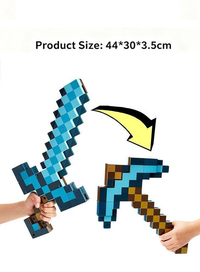 Game Toy Sword Transforming Diamond Sword & Pick-Axe 2-in-1 Toy Accessory, Foam Sword Pickaxe and Axe for Role-Play & Costumes - Image 2