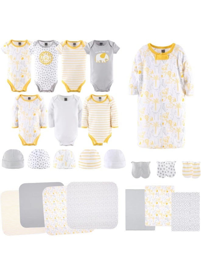 The Peanut Shell The Peanutshell Newborn Layette Gift Set for Baby Boys or Girls | 23 Piece Gender Neutral Newborn Clothes & Accessories Set | Safari Themed Yellow  - Image 1